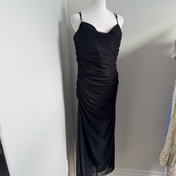 Zara Black Ruched Midi Dress NWT | Cocktail Evening Party Slip XL - Picture 5 of 10